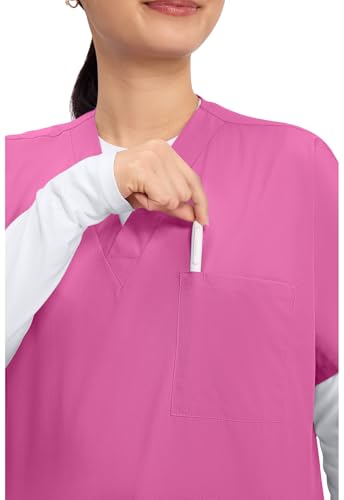 Image of Cherokee Scrubs for Women and Men Unisex V-Neck Tunic Nursing Scrub Top with Chest Pocket, Tuckable Durable Fabric - 4777 | 1 Chest Pocket For Essentials, Traditional Fit, Durable Construction, Comfortable Knit Details, Easy Care, Tuckable Style