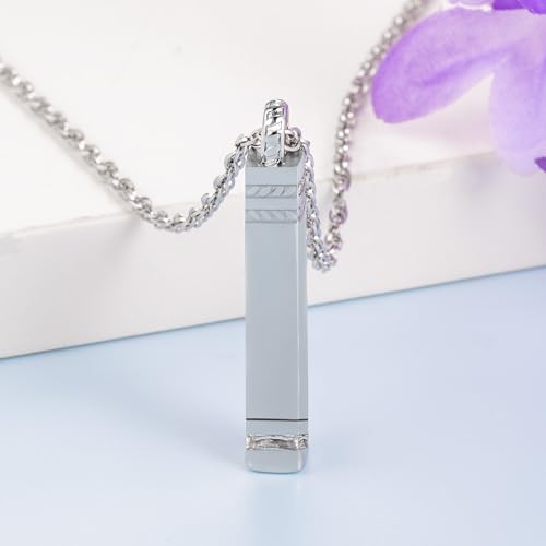 Cremation Necklace for Ashes, Small Cubic Bar Urn Pendant - Stainless Steel Memorial Jewelry Ashes Holder, Sympathy Gift for Women & Men3
