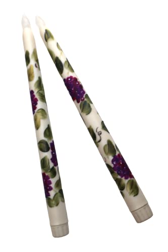 Decorative Battery Operated Flickering Flame Flameless Taper Candles With Hand Painted Grapes And Vines Mediterranean Decor Soft Lighting #TOP2