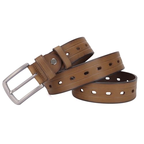 Image of Full Grain Leather Belt Men Multiple Holes Cover The Whole Strap Casual Jean Belt with High-end Gift Box Packaging