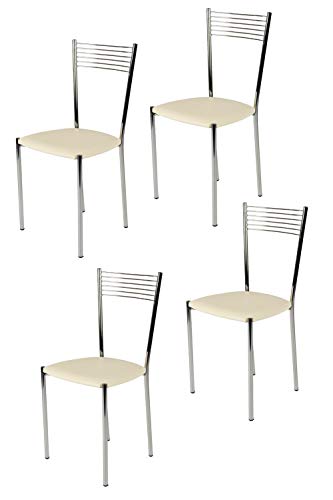 t m c s Tommychairs - Set 4 chaises Elegance pour Cuisine, Bar et Salle à Manger, Robuste Structure en Acier chromé et Assise rembourrée et revêtue en Cuir...