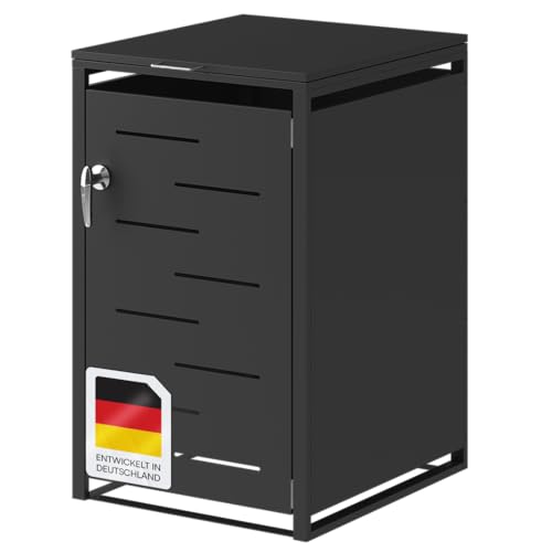 STEELSØN Diorus Mülltonnenbox 1er bis 240L abschließbar – Hochwertige Mülltonnenverkleidung für 1 Tonnen – Müllbox Stahl – Müllcontainer Schwarz - Mülltonnen Box wetterfest – Gerätebox mit Schloss