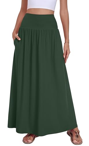 QUEZHU Women's Long Flowy Skirt Summer High Waisted Casual Maxi
