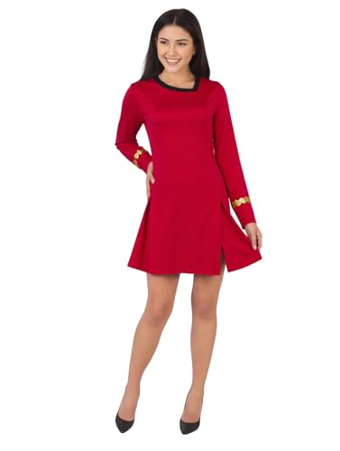 Starfleet Captain Officer Duty Kleid für Damen Halloween Raumschiff Kommandant Cosplay Kostüm Rote Uniform, Rot/Ausflug, einfarbig (Getaway Solids), X-Groß