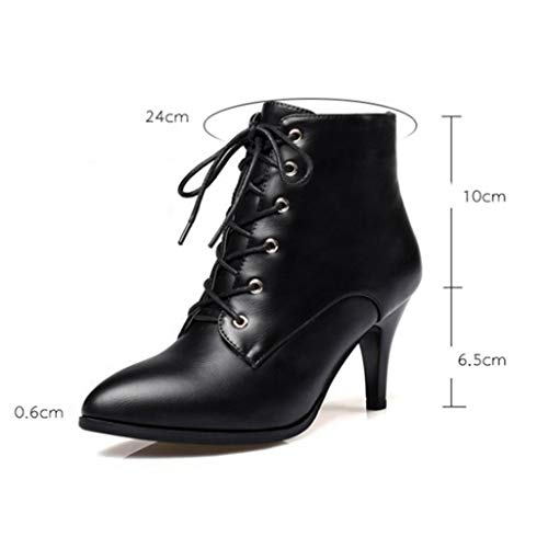 Women's Fashion Stiletto Kitten Heel Ankle Boots Pointy Toe Lace Up Zipper Booties Dress Short Boot2