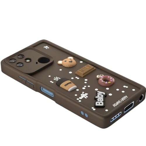 Image of Bintage Cute Fun Taddy Cartoon 3D Ball Bear Milk Cake Coffee Silicon Case Full Body & Camera Protection Back Cover Compatible for Mi Redmi 10C 4G - Brown