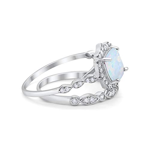 Blue Apple Co. Two Piece Art Deco Wedding Engagement Ring Band Cushion Cubic Zirconia 925 Sterling Silver2