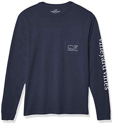 vineyard vines Men's Long-Sleeve Whale Pocket T-Shirt, Blue Blazer, Small