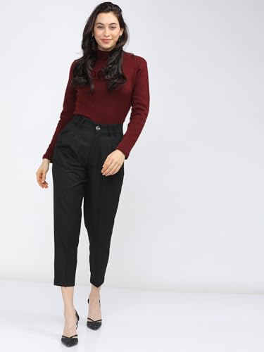 Image of Tokyo Talkies Women's Tapered Fit Regular Trousers | Stretchable Trousers| Mid-Rise