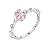 Daesar Anillos Boda para Mujer con 4x6mm Ovalado con Morganita Creada y Moissanita, Oro Blanco 9K, Talla 23(63mm), Anillos de Boda y Alianzas Plata