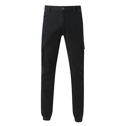 Generisch Cargo Jeanshose Herren Stretch, Cargohose Herren Jeans, Denimhose Vielen Taschen Stretchjeans Slim Fit Bikerjeans Einfarbig Freizeithose Washed Arbeitshosen College Lässig Stoffhose