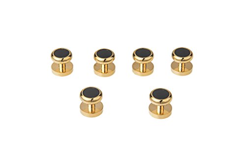 18K Gold Plated Cufflinks With 6 Shirt Studs Set For Tuxedo Shirt - Best Gifts For Men Wedding Business With Luxury Wooden Gift Box #TOP2