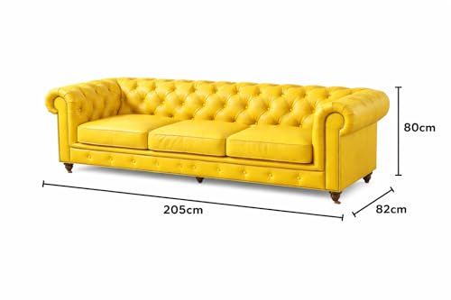 Image of UMAR ARTS Luxury Chesterfield Leatherate Sofa Set, Tufted Genuine Leatherate, Classic Living Room Furniture (Yellow 3 Seater)