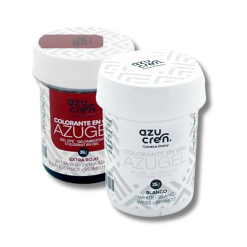Azucren, Colorantes Rojo y Blanco, Pack de 2 Colorantes Alimentarios en Gel, Ideales paraTeñir Fondant, Buttercream y Bizcochos, Perfecto para postres de Navidad, 35 g (2 Ud)