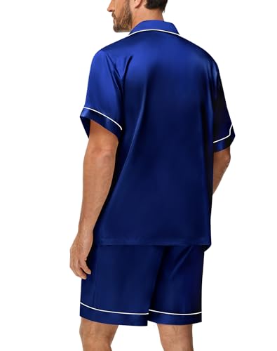 DIKFA Matching Silk Satin Pajamas Set for Couple Short Sleeve Sleepwear for Women&Men 2pcs Pjs Set Button-Down Nightwear Set4