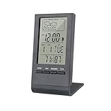 Raumthermometer, digitales LCD-Thermometer, Hygrometer, für Monitore, Innentemperaturen, Luftfeuchtigkeit, Uhrzeit, Datum, 108 x 56 x 50 mm (schwarz)