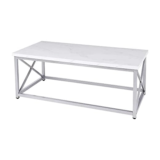 AZL1 Life Concept Modern Coffee Table for Living Room Center Table with Metal Frame, Glossy White
