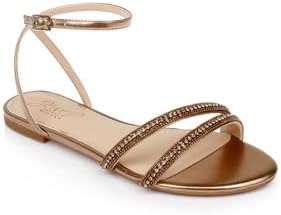 Jewel Badgley Mischka Roslyn Metallic Flat Sandal with Crystals - Image 2