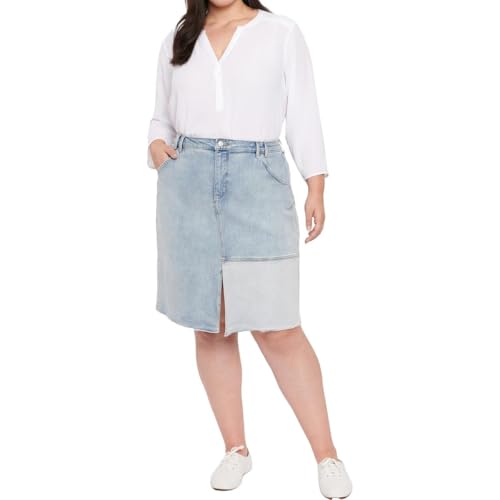 NYDJ Womens Plus Patchwork Denim Denim Skirt Blue 26W