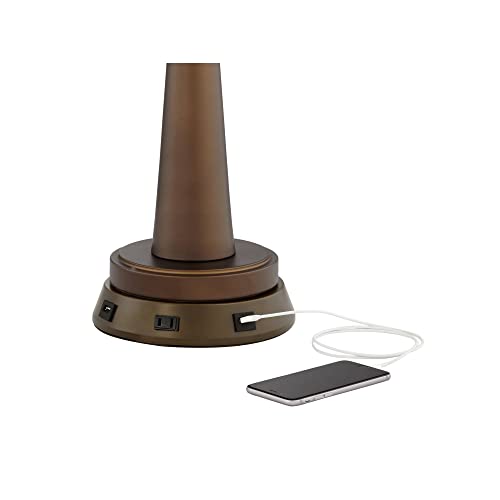 360 Lighting Bentley Southwestern Table Lamp With Usb And Ac Power Outlet Workstation Charging Base 29" Tall Brown Leaf Hammered Pot Off White Empire Shade For Living Room Bedroom Bedside #TOP6
