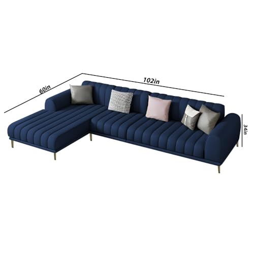Image of Casaliving Herrick LHS 6 Seater L Shape Sofa Set with 2 Puffy for Living Room (Blue Colour) Premium Velvet Fabric Sofa