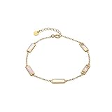 LUXENTER Pulsera de Plata De Ley 925 con Madreperla Blanca acabada en Oro 18K. Color Dorado. Pulseras de Piedras. Joyas para Mujer -Modelo Limy