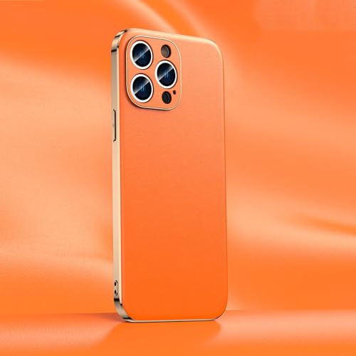 Protection objectif iPhone 14 Plus étui cuir véritable anti-rayures orange