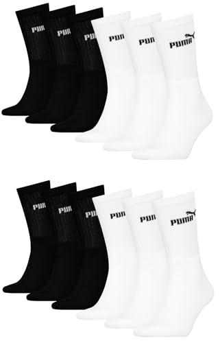 PUMA Unisex Crew Tennissocken Sportsocken Socken für Damen Herren 12 Paar, Farbe:004 - White/Black, Socken & Strümpfe:43-46 1