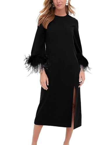 D-Sun Womens Black Solid Polyester Mini Dress with 3/4 Sleeves, Crew Neck, Loose Fit, Casual, Adult Women, Versatile