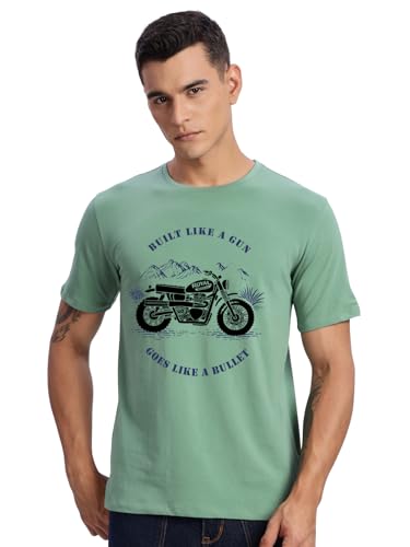 Image of ADRO Men's Royal Bike Design Printed 100% Cotton T-Shirt - Regular Fit, Printed T-Shirts for Men