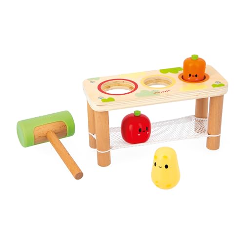 Janod, Whack-A-Farm Vegetable Game, Children’s Early-learning Toy, 3 Garden Vegetables + 1 Mallet, Develops Fine Motor Skills - Image 3