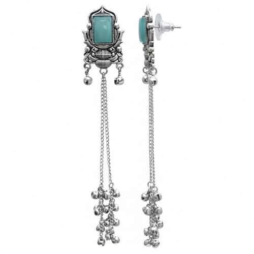 Image of I Jewels Traditional Silver Oxidised Kashmiri Long Dangler Earrings with Ghungroo for Women & Girls Gift