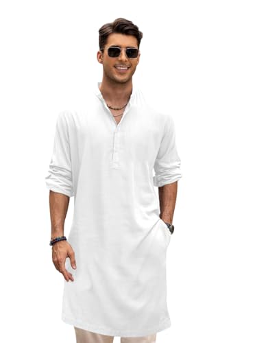Image of BE ACTIVE Men's Cotton | Regular Fit Casual Mandarin Collar | Long Length Full Sleeves | Solid Indian Kurta