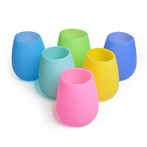 Mofason Juego De 6 Copas De Vino De Silicona: Vasos Para Beber Irrompibles Para Accesorios De Camping, Piscina, Playa, Picnics, Barco, Boda Al Aire Libre, Regalo De Cumpleaños |Arco Iris|12 Onzas