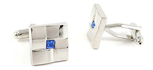 Par de Mancuernillas para Hombre con Cristal Azul y Plata Cuadrada miniatura 1