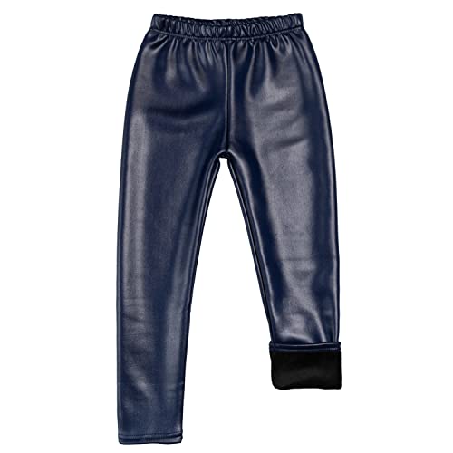 LOLANTA Legging Simili Cuir Fille, Faux Tregging Pantalon à Doublure Polaire(8-9 Ans,tag 150,Bleu) Cover
