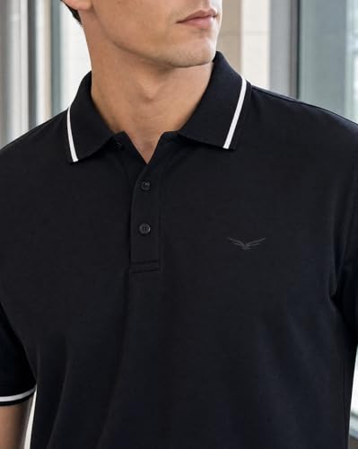 Image of NOBERO Men's Travel Polo T-Shirt | Premium Cotton Stretch Fabric | Anti-Odor & Water-Repellent | UPF 50+ Sun Protection | Regular Fit Polo Collar Casual Wear