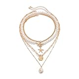 Collar de conchas chapado en oro, ajustable, collar de oro oceánico para mujer, Halloween, cosplay, juego de perlas apilables, dije de verano, bohemio, playa, uso diario, vacaciones, joyería 2025, M