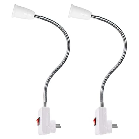 Superdream E26/E27 Socket Adapter with Switch Flexible Gooseneck Extenders for Home Light Fixtures Socket Converter Bulbs Plug (2 Pack) Cover