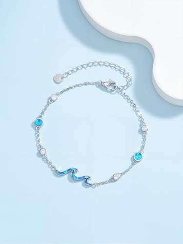 Image of WINNICACA 925 Sterling Silver Anklets for Women Adjustable Beaded Butterfly Opal Anklet Bracelet Foot Chains Jewelry Gifts for Women Beach Birthday Christmas Gift