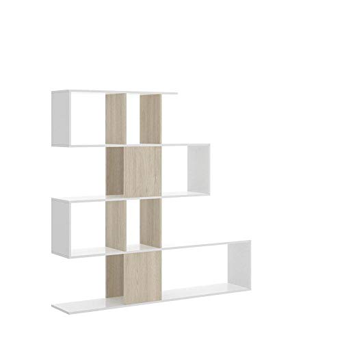 LIQUIDATODO ® - Estanteria de 4 huecos moderna y barata de 145 cm en blanco brillo y natural Cover