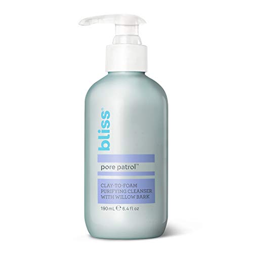 Bliss Pore Patrol Cleanser, Clay-to-Foam Purifying and Detoxifying Cleanser with Willow Bark, Minimizes
