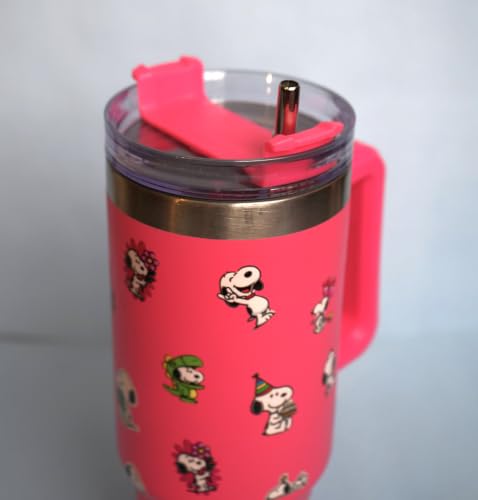 Image of 1200ML Stainless Steel Tumbler Hot and Cold with Handle and Lid and 2 Straws, Double Insulated Cup Leak Proof Mug Cupholder for Gym, Travelling (hot Pink)