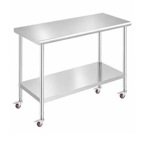 Image of OSTBA Stainless Steel Table for Prep & Work 30x48 Inches with Casters Wheels, NSF Metal Commercial Heavy Duty Table with Adjustable Undershelf for Restaurant Kitchen Home and Hotel