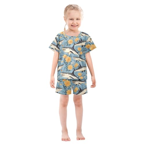 ALAZA Sharks and Sunflowers Pajama Set Short Sleeve Sleepwear Soft Lounge Nightwear3