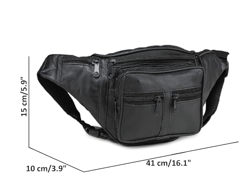 Image of K London Stylish Real Leather Black Waist Bag Elegant Style Travel Pouch Passport Holder with Adjustable Strap(268 Black)