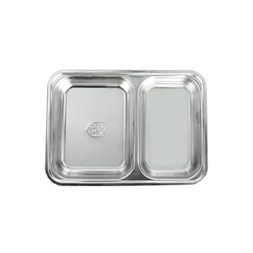 Bulevisiter Placa divisora de acero inoxidable para la escuela, campamento y uso diario, contenedor de almuerzo compartimentado para separar alimentos, mezclar salsas, (2 celdas)