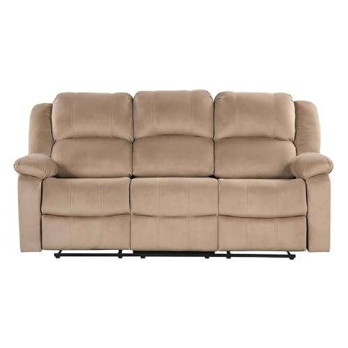 Image of Royaloak Penang Malaysian Recliner | 3 Seater | Velvet Fabric | Manual | Tufting Design | Plush Armrest | Chair Recliners | Sturdy Footrest | Solid Wood Frame Construction