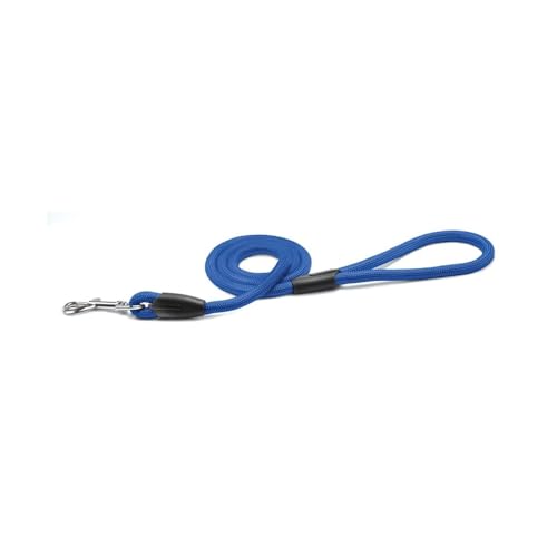Record, Tubular Dog Leash, Made of Soft and Durable Nylon with Plastic Details, Equipped with Metal Carabiner, Blue, Size M