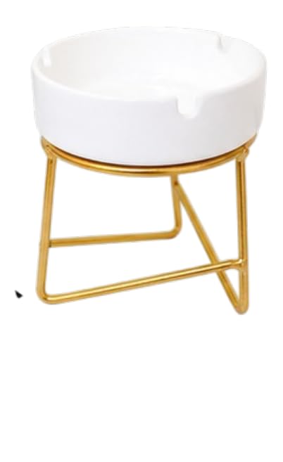 Ceramic Ashtray with Gold Metal Stand, White, 3 Cigarette Rests | Smooth Finish Bowl, Non-Slip Base, Easy to Clean, Sturdy Metal Frame, Modern Design-image-46